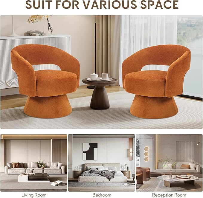 Bonzy Home Swivel Barrel Chair Velvet Accent Armchair 360 Degree Swivel Club Chair for Living Room Bedroom Reception Room 1 Pack Orange