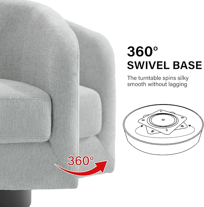 Swivel Barrel Accent Chair Modern Round Chenille Fabric Arm Chair for Living Room Bedroom Comfy Club Reading Chairs for Adults（Chenille Fabric Light Grey Set of 1