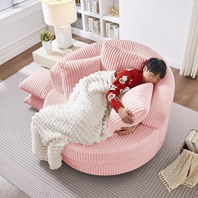 360° Swivel Accent Barrel Chair Corduroy Comfy Round Swivel Chair with Mental Base &amp Pillows Modern Lounge Reading Armchair Upholstered Plush Sofa Chairs for Living Room Bedroom Apartment(Pin