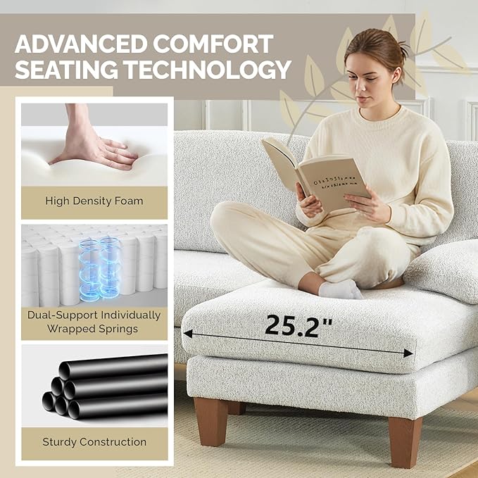 VINGLI 110' U-Shaped Sectional Couch with Two Chaise Affordable Small Sofa with 4 Seats Chenille Fabric Comfy Couches for Living Room Beige