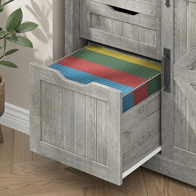 Vabches Lateral File Cabinets with Adjustable Shelf Farmhouse Filing Cabinet for Home Office Filing Organization Storage Cabinets with Sliding Barn Door for Hanging Files Letter/A4.