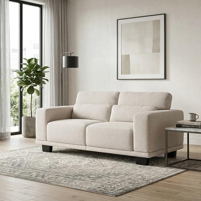 Marsail 65 Loveseat Sofa 2-Seater Couches with Wide Armrests &amp Deep Cushions Modern Linen Sofas for Living Room Comfy Upholstered Couch with Removable Washable Covers Beige