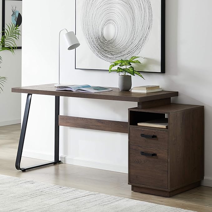 Home Office Computer Desk with Drawers/Hanging Letter-Size Files 65 inch Writing Study Table with Drawers