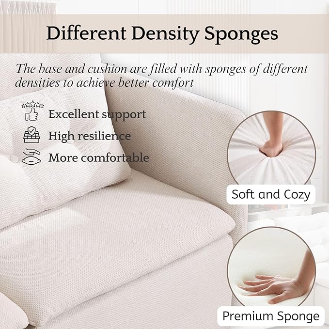 LukeAlon U Shaped 3 Seater Modular Sectional Sofa Couch with Waist Pillow Modern Chenille Sofa Set with Two Ottoman 82.5 Comfy Upholstered Lounge Sleeper Sofa Couch for Living Room Apartment Beige