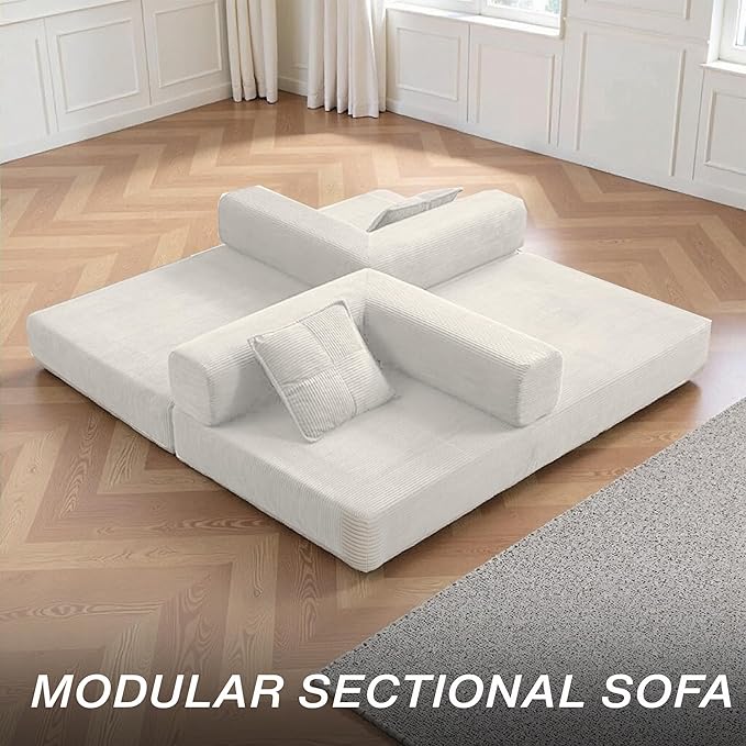 MYFUNSHOP Sleeper Sofa Bed4-in-1 Convertible Folding Boneless CouchFoldable Love Seat with Blanket Pillow Corduroy Floor Futon Couch for Living RoomBedroomLounge Studio