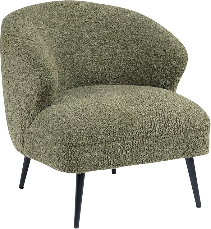 Lexicon Modern Accent Chair Boucle Fabric Upholstered Single Sofa Chair with Curved Back for Living Room/Bedroom/Office/Apartment Green