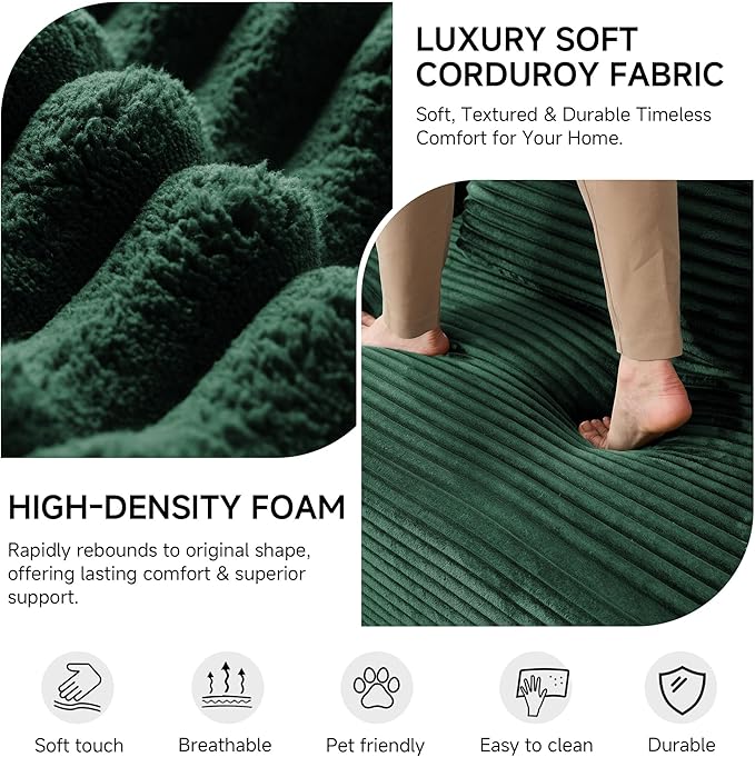 79 Sofa Bed Deep Seat 32 Sleeper Sofa 5-in-1 Convertible Sofa Bed Boneless Couch in a Box Corduroy Floor Futon with Thickened backrest and Headrest Pillows Side Pockets Olive Green