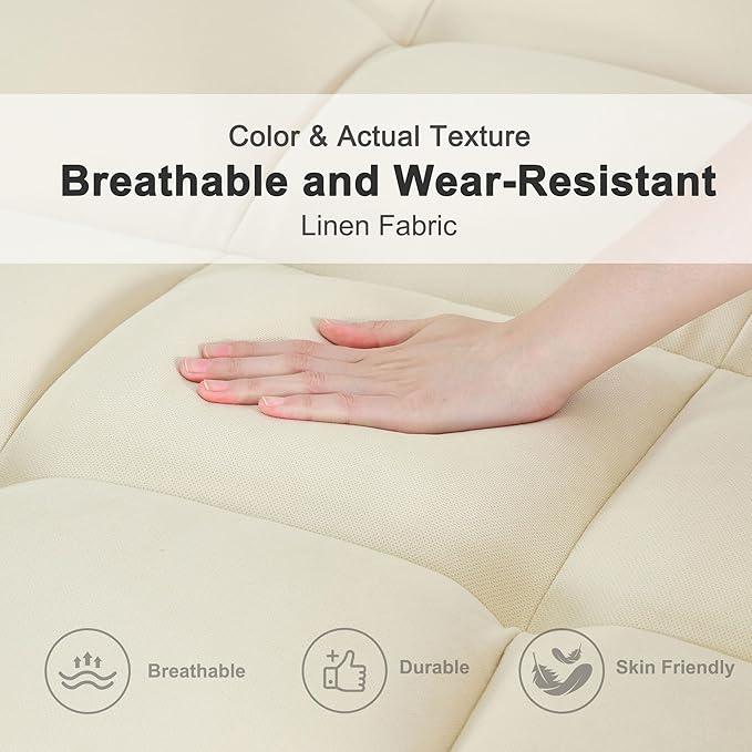 Convertible Futon Sofa Bed Sleeper Couch Bed with Adjustable Backrests Linen 3 Seater Small Couches for Small Spaces Living Room Bedroom(Beige 75)