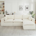 Modern L Shape Boneless Couch 109.4 Modular Sectional Sofa with Ottoman Comfy Corduroy Cloud Sofa with Deep Seat &amp Double-Layer Cushion Convertible 4 Seater Sleeper Couches for Living Room Wh