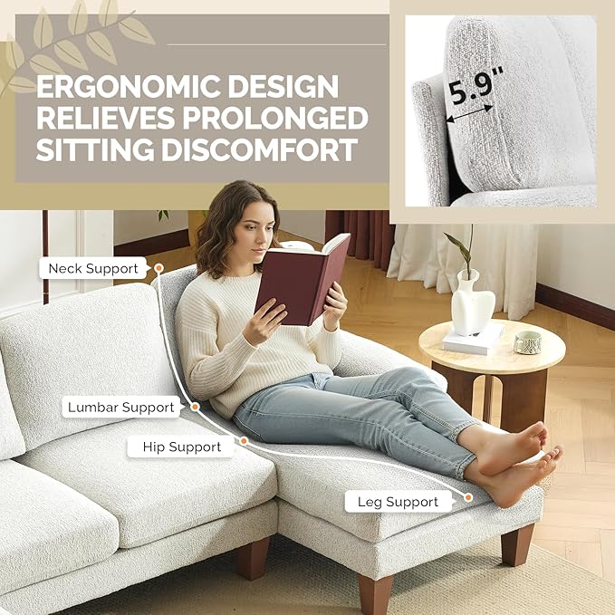 VINGLI 110' U-Shaped Sectional Couch with Two Chaise Affordable Small Sofa with 4 Seats Chenille Fabric Comfy Couches for Living Room Beige