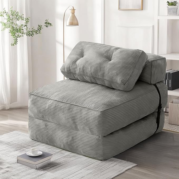 tantohom Folding Sofa Bed Convertible Sleeper Chair with Pillow Foldable Mattress with Back SupportSpace-Saving Sofa for Living RoomBedroom (Gray)