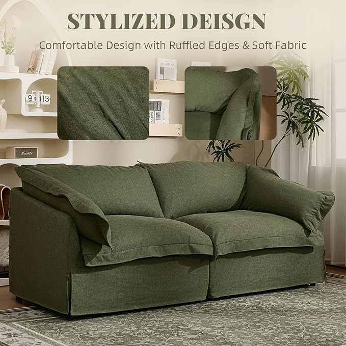 81'' Retro Sofa Couch with Storage 2-Seater Cozy Sofa for Living Room French Country Couch with Removable Washable Cover Green
