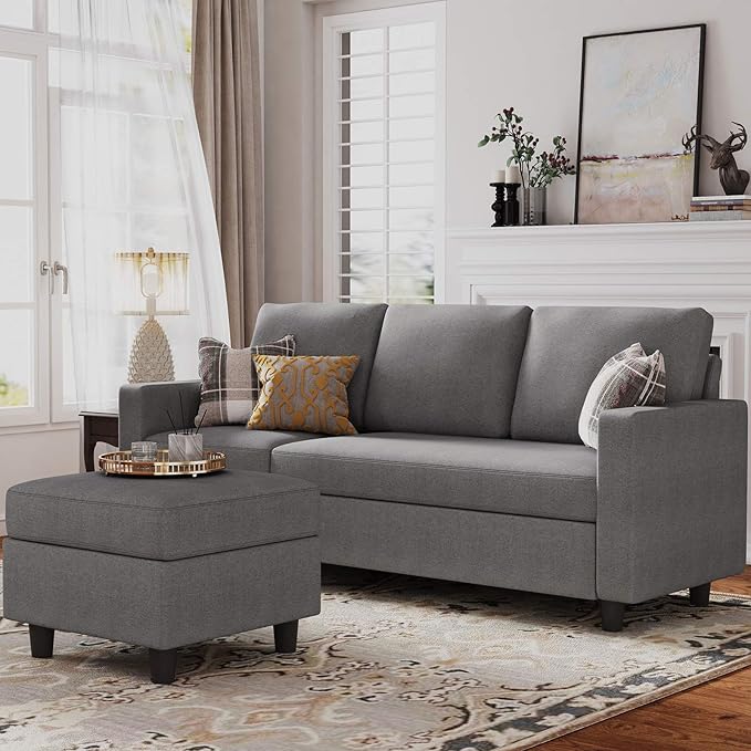 HONBAY Convertible Sectional Sofa Convertible L Shaped Couch with Reversible Chaise Sectional Couch for Small Space Apartment Grey