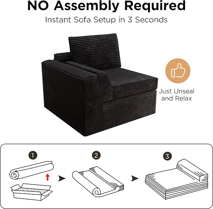 Vabches 106.6 Modular Sectional Sofa with Chaise Comfy Cloud Sectional Couch Modern L-Shape Corduroy Sofa with Deep Seat Upholstered Couches for Living Room BedroomNo Assembly Required (Black)