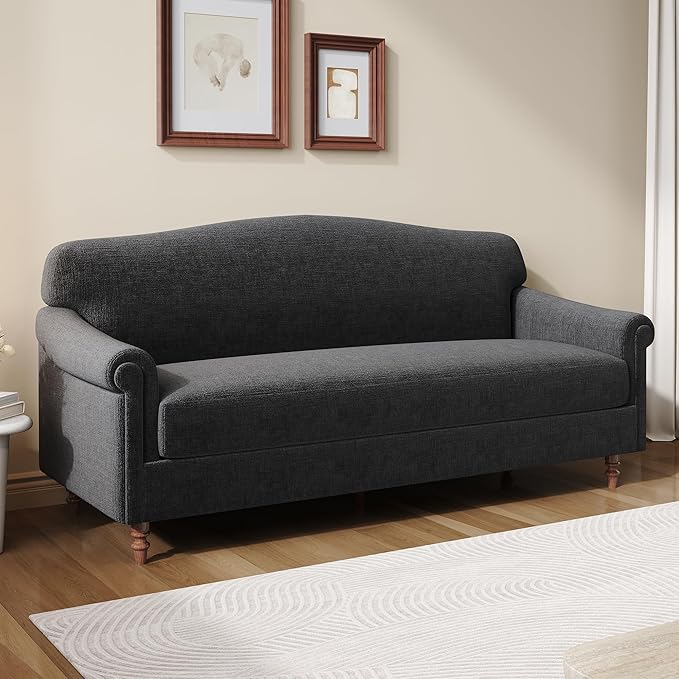 Christopher Knight Home Sola 77.5'' Modern Chenille Upholstered Loveseat Sofa with Rolled Armrest and Rubberwood Frame 2-Seater Home Sofa Living Room Comfy Couch for Hotel/Apartment Dark Grey