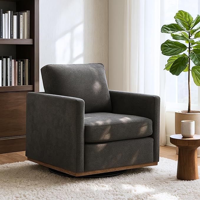 Chenille Swivel Chair 30.7 W Modern Accent Upholstered Chair Single Sofa Armchair for Office Living Room Bedroom Dark Grey.
