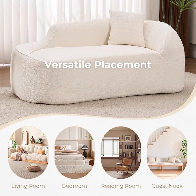 DEINPPA Modern Chaise Lounge with Pillow Chenille Comfy Cloud Couch for Living Room Bedroom Apartment No Assembly Needed-White | Lasting Support