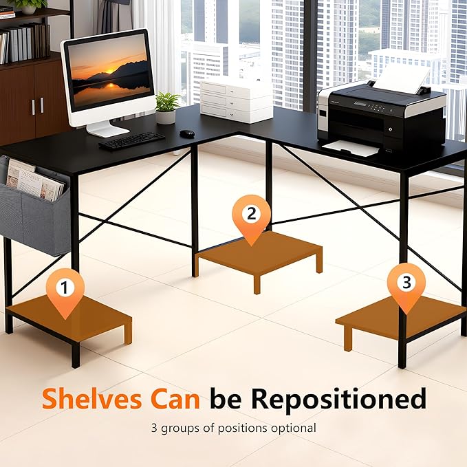 PayLessHere 50 Inch L-Shaped Computer DeskGaming Desk with Durable Metal FrameCorner Desk with Side Storage Bag &amp CPU Stand for Home Office Gaming StudyBlack