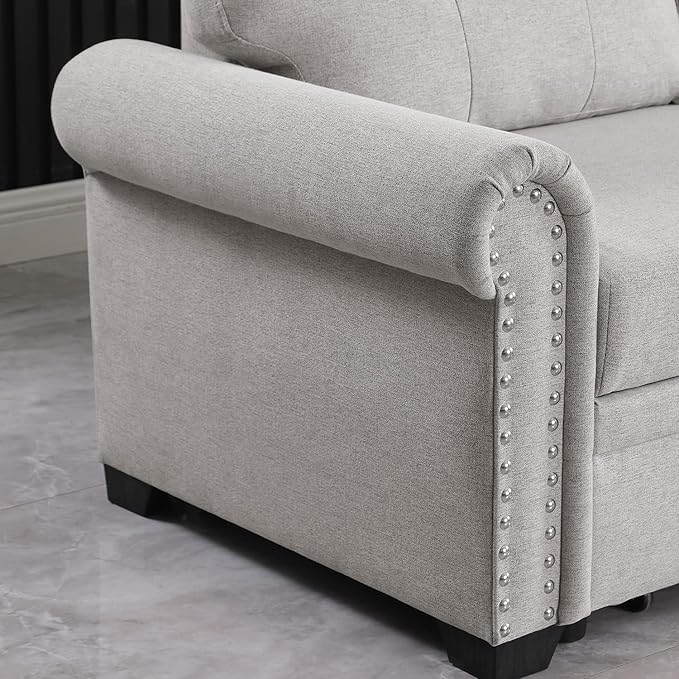 Convertible Sleeper Sofa with Pull Out Bed 3-Seat Sofa Bed Sleeper Couch with Storage Chaise Lounge for Apartment Living Room Home Office Guest Room (Light Gray Sofa Bed Couch)