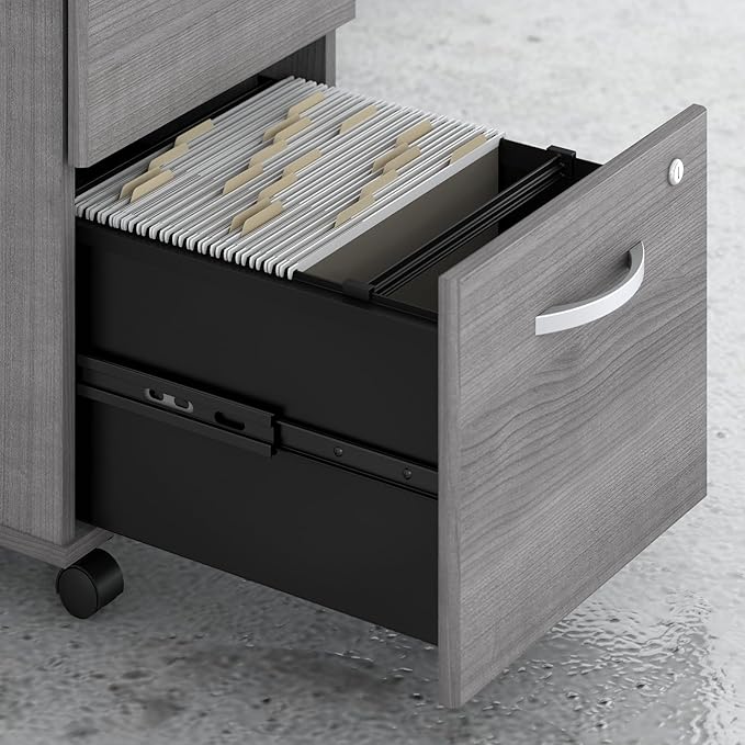 Bush Business Furniture Echo 3 Drawer Mobile File Cabinet in Gray Sand Portable Document Storage Solution for Home and Professional Office