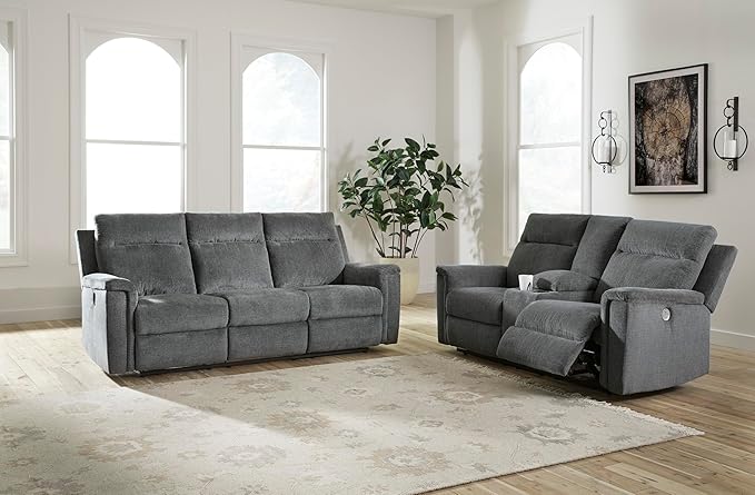 Signature Design by Ashley Barnsana Minimalist Power Reclining Sofa with USB Charging Ports Gray