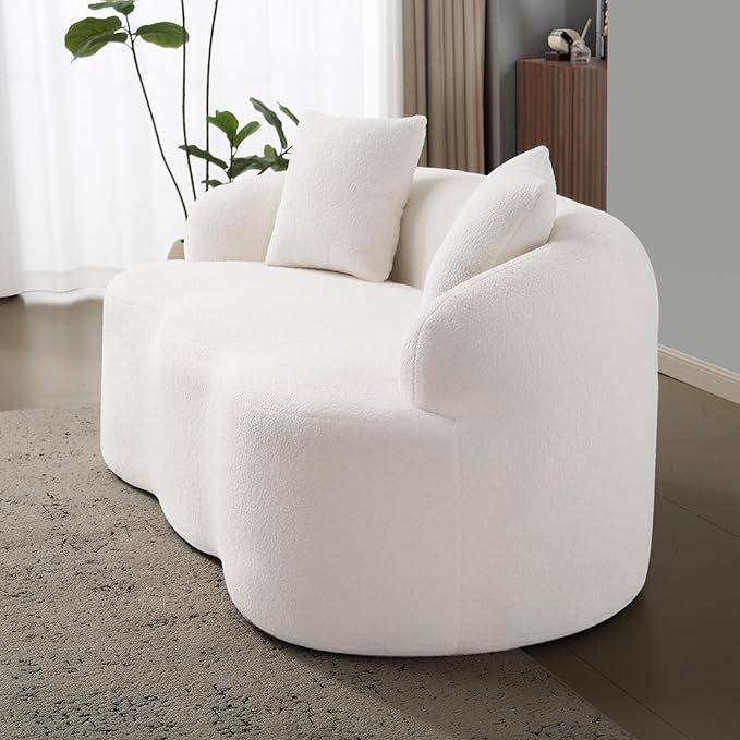KEIKI 66.93 Cloud Sofa Curved Loveseat Couch with Round Armrest Compression Seat for Living Room Guest Bedroom No Assembly Required White