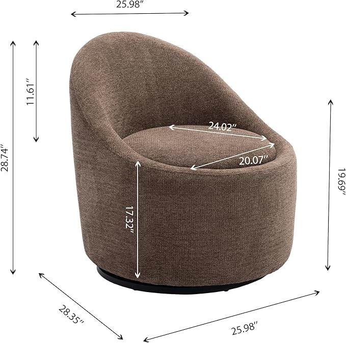 COLAMY Chenille Fabric 360 Swivel Accent Chair Set of 1 Brown