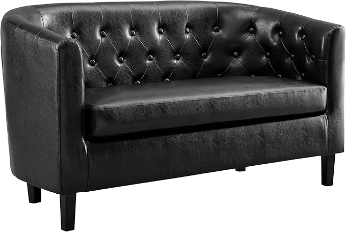 Naomi Home Emma Faux Leather Loveseat Modern Two-Seater Sofa with Wooden Legs Compact &amp Comfortable Seating for Living Room Bedroom or Office - Espresso