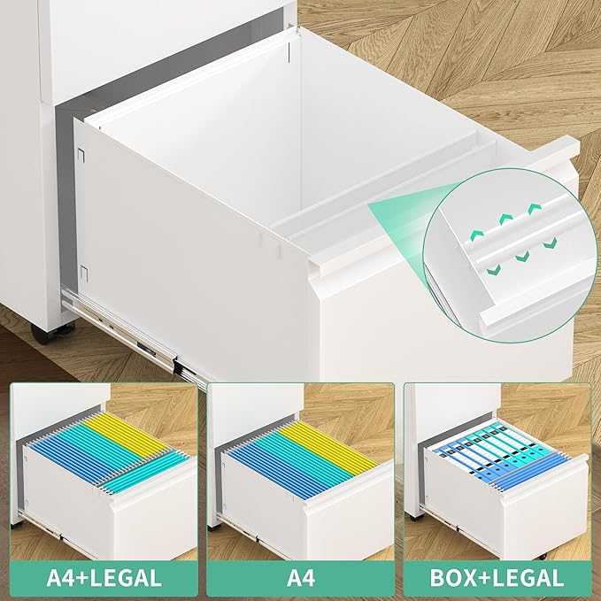 Bonusall 2 Drawer File Cabinet Metal Rolling File Cabinet with Lock Filing Cabinets for Home Office Fit A4/Letter/Legal Easy Assembled White