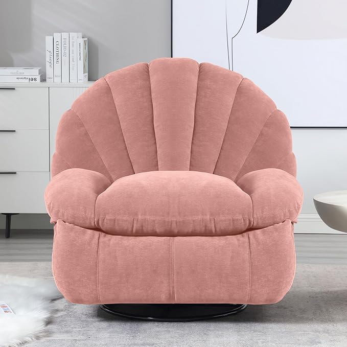 Power Recliner Chair Swivel Comfortable Soft Fabric Shell Shape with Storage 360 Swivel Electric Big Tall Single Reclining Sofa for Adults Living Room Bedroom (Pink)