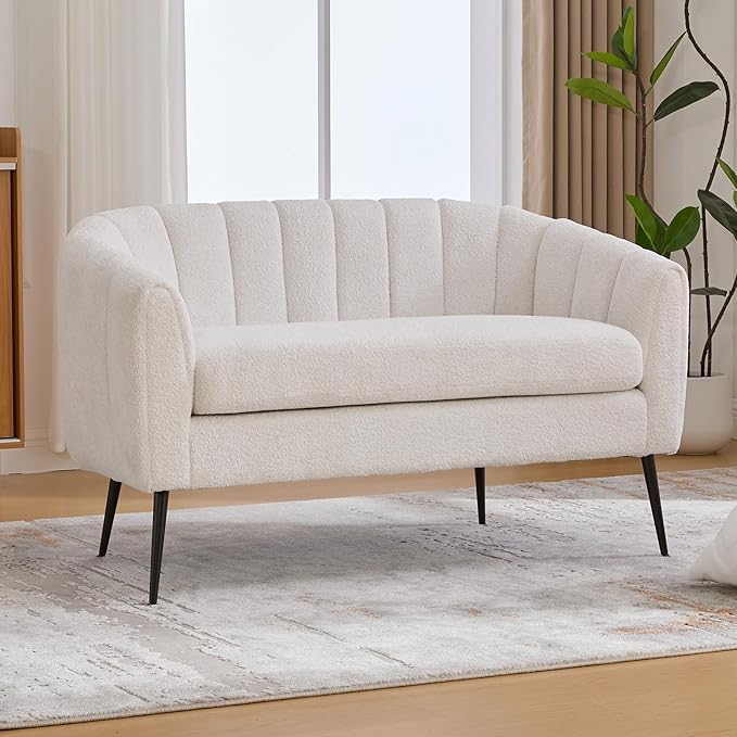 Chifee &amp Vingol White Loveseat Sofa 50.2 Wide Upholstered Loveseat Accent Couch with Metal Legs Modern 2-Seater Sofa for Living Rooms Bedroom Apartment OfficeIvory