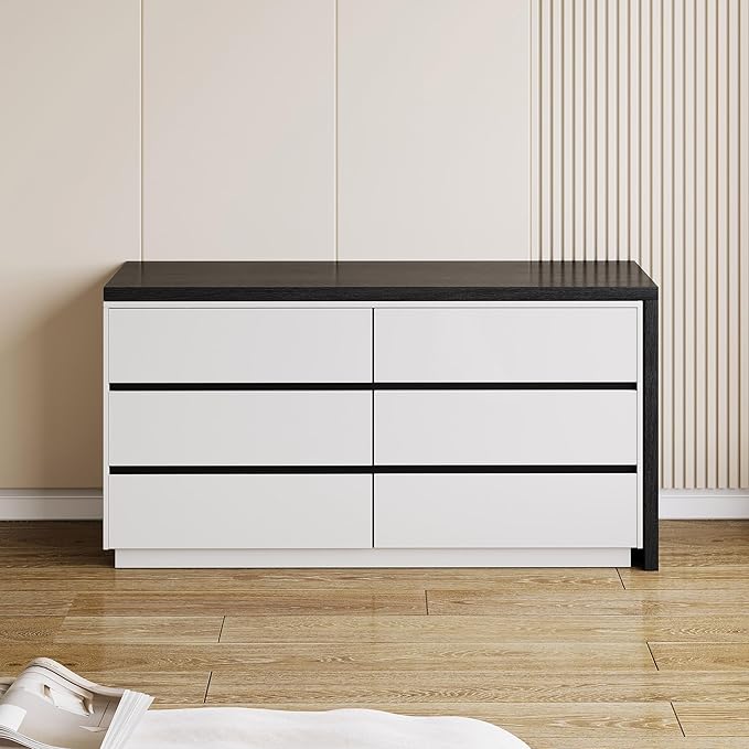59 Adjustable L-Shaped Vanity Desk with 6 Storage Drawers Extendable Makeup Table for Bedroom Modern Dressing Table for Bedroom Apartment or Home Black and White