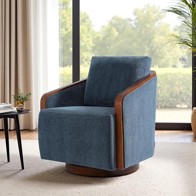 Swivel Barrel Accent Chair Mid Century Modern Arm Chair for Living Room Bedroom Comfy Club Reading Lounge Sofa Corner Chairs for Adults(Chenille Navy Blue Set of 2)