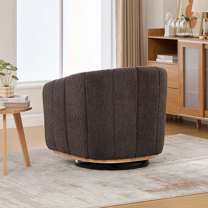 32.28 Modern Swivel Barrel Chair Chenille Upholstered 360° Rotating Accent Chair with Metal Base - Tufted Pumpkin-Shaped Armchair for Living Room Bedroom Office 300 lb Capacity (Charcoal)