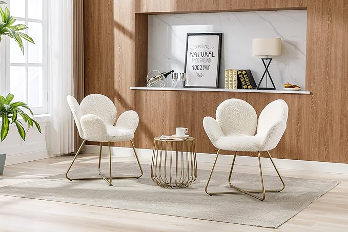 Modern Velvet Accent Chair Comfy Cute Upholstered Vanity Desk Chair w/Metal Legs Soft CushionArmchair for Living Room 2PC/Set