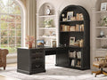 SEDETA 67 L Shaped Desk with Tall Arched Bookshelf Mid-Century Office Computer Desk with 3 Drawers and Storage Shelves Corner Executive Desk with Sliding Barn Door for Home Office Black