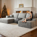 Oversized Corduroy Sectional Boneless Couch 108 W U Shaped Modular Sectional Sofa with Chaise/Ottoman No Assembly Required Compress Couches for Living Room (Grey 3 seater+Ottoman+Left Chaise)