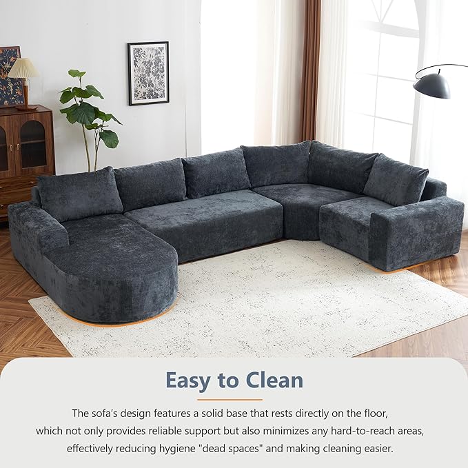 Modular Sofa Set 141.7 Oversized Sofa Cloud Sectional Sofa Set 5 Seat Upholstered Couches U-Shaped Sofa with Deep Seat Chenille Fabric Convertible Sleeper Couches for Living Room (Gray/145)