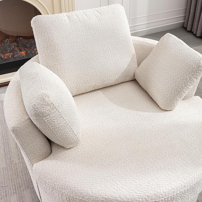 Oversize Round Swivel Chair Cozy Club 360 Degrees Swivel Sofa with 3 Pillows Chenille Fabric for Living Room Lounge Hotel Bedroom 40.2D X 42.1W X 34.3H Inches (Beige)