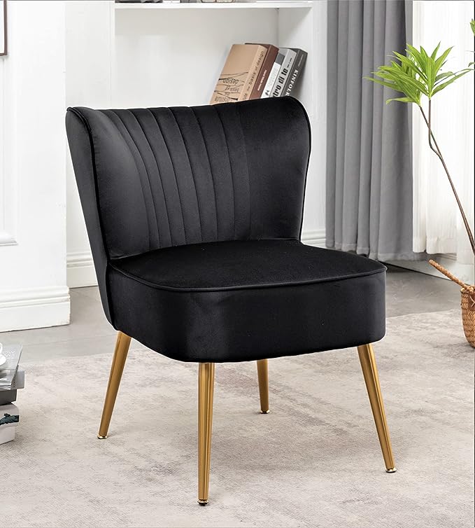 Modern Velvet Accent Chair for Living Room Bedroom or Entryway Stylish and Comfortable Armless Design with Metal Legs Black