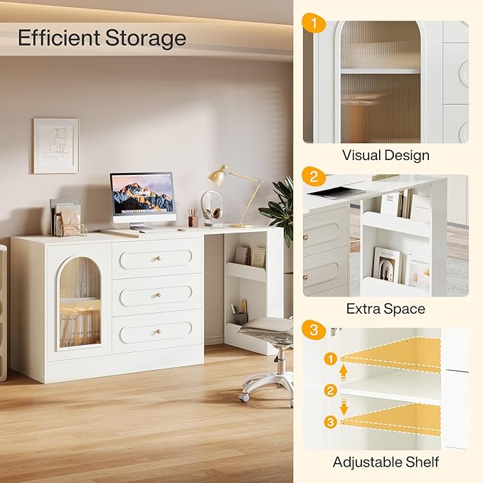 Tribesigns 78 L Shaped Desk with Storage Modern Corner Desk with 3 Drawers for Small Space Reversible L Shape Desk with Cabinet &amp Adjustable Shelves for Home Office Bedroom (White)