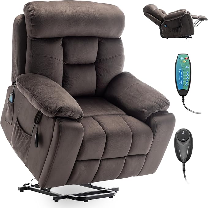 Power Lift Recliner Chair with Massage and Heating FunctionsVelvet Sofa with 2 Remote Controls and Two Cup HoldersRecline up to 160 DegreesSuitable for Living Room