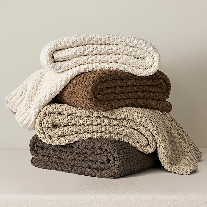 EVERGRACEHOME Chunky Chenille Knit Throw Blanket for Couch Soft Luxurious Moss Stitch Blankets for Bed Cozy Decorative Farmhouse Knitted Throws for Sofa Camel Brown 60 x 80