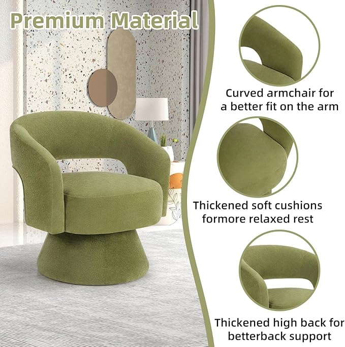 INZOY Swivel Barrel Chair Set of 2 Swivel Accent Chair with Thickened Soft Cushion Modern Chair with Velvet Comfy Round Accent Chair for Living Room Bedroom Green