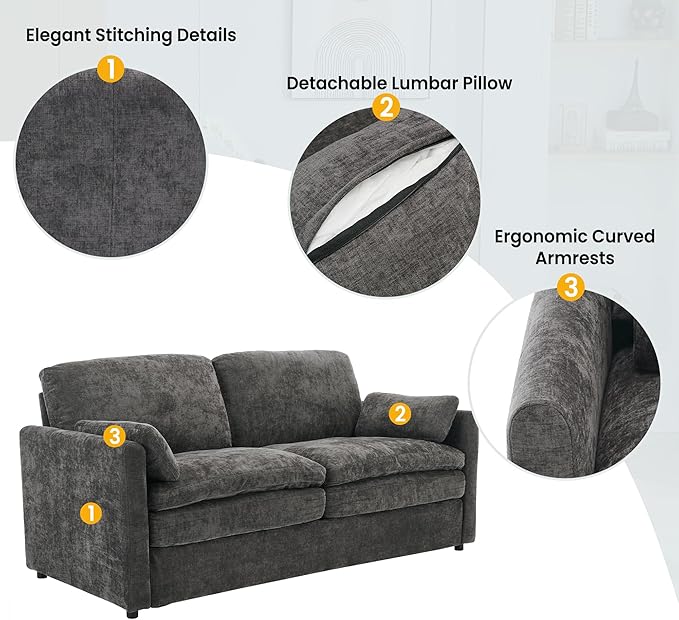 3-Piece Cozy Upholstered Sofa Set Upholstered Sofa Set with 2 Single Sofa Oversized Comfy Cloud Sofa for Living Room Office Apartment (Grey-6c)