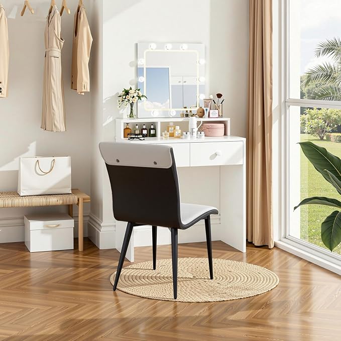 PU Leather Dining Chairs Set of 2 Waterproof Ergonomic Accent Chairs with Removable Cushions Sturdy Metal Legs Space-Saving Side Chairs for Small Kitchen Dining Room Living Room &amp Vanity