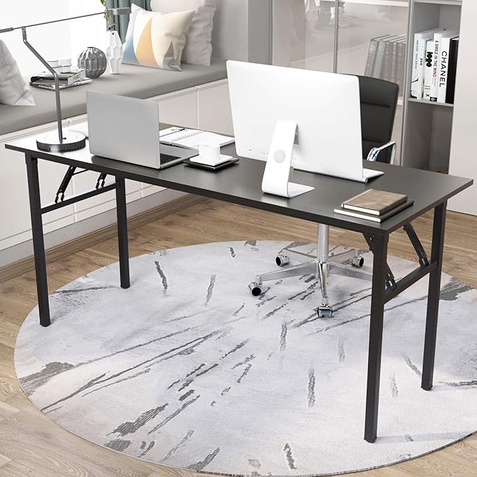 DlandHome Folding Computer Desk Table 62inch Writing Desk No Need Installation Home Office Folding Table Workstation
