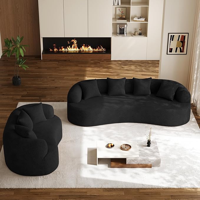 68.5 Loveseat Sofa for Living Room Modern Luxury Plush Chenille Extra Deep Seat Curved Cloud Floor Couch with 3 Throw Pillows for Small Spaces No Assembly Needed Black