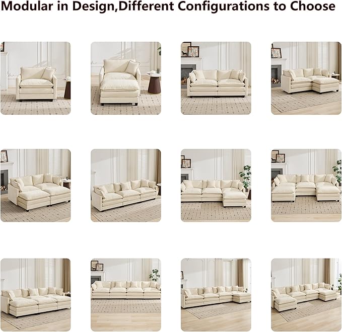 Aoowow Modular Sectional 4 Seater Cloud Sofa Couch for Living Room149.6 Beige Cloud Sofas with Deep SeatModern Chenille 4 Seat SofasFluffy Cloud Couches for BedroomOfficeHotel (Beige 4 Seater)