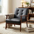 STHOUYN Accent Chair Black Leather Chair with Wood Frame Upholstered Tufted Comfy Reading Arm Chair Mid-Century Modern Living Room Chair Side Chairs for Living Room Waiting Room Office (1)